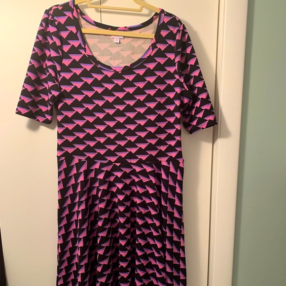 LuLaRoe Dresses & Skirts - LLR Nicole Fit & Flare Dress, Black and Pink Geo